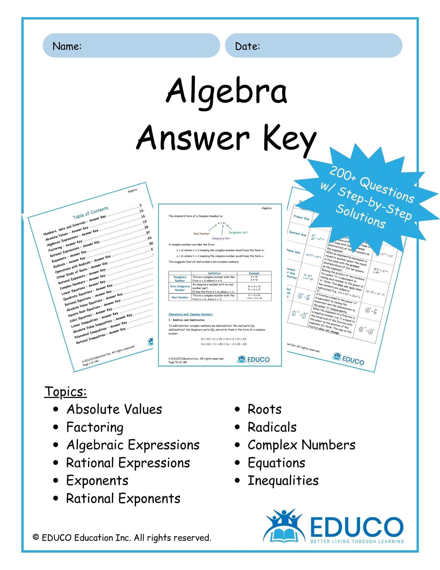 Algebra Success: 140-Page Practice & Solutions Workbook (Digital Download)
