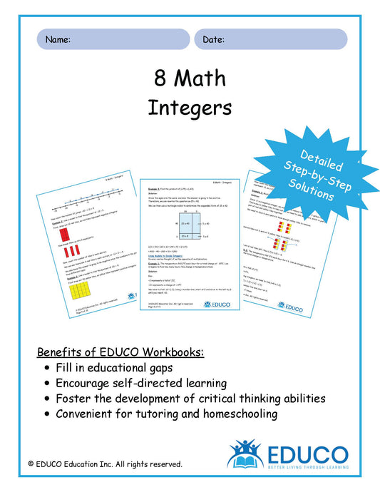 Unit 2: Integers - Grade 8 Math (Digital Download)