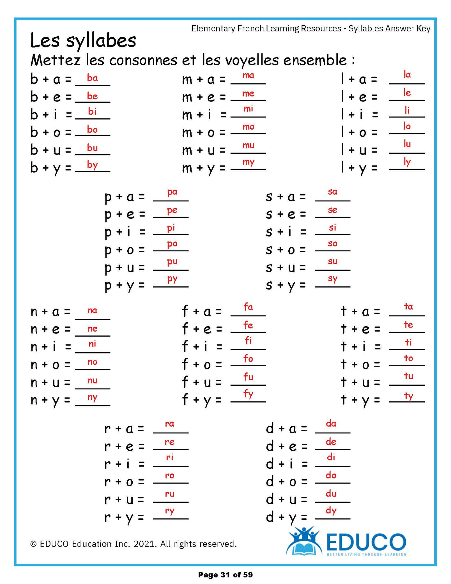 Elementary French Fundamentals - French Learning Resources (Digital Download) (59 Pages)