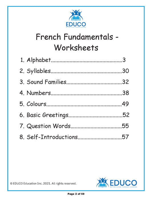 Elementary French Fundamentals - French Learning Resources (Digital Download) (59 Pages)