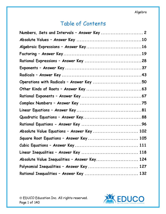 Algebra Success: 140-Page Practice & Solutions Workbook (Digital Download)