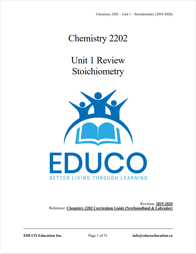 Unit 1: Stoichiometry Review - Chemistry 2202 (Digital Download)