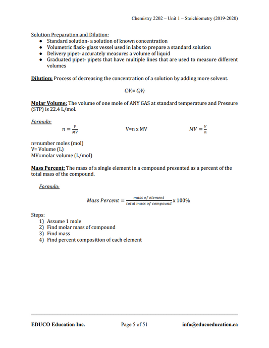 Unit 1: Stoichiometry Review - Chemistry 2202 (Digital Download)