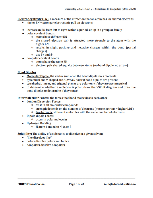 Unit 2: Structures to Properties - Chemistry 2202 (Digital Download)