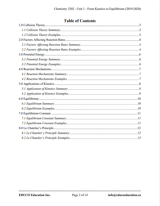 Unit 1: From Kinetics to Equilibrium - Chemistry 3202 (Digital Download)
