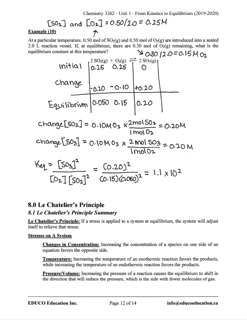 Unit 1: From Kinetics to Equilibrium - Chemistry 3202 (Digital Download)