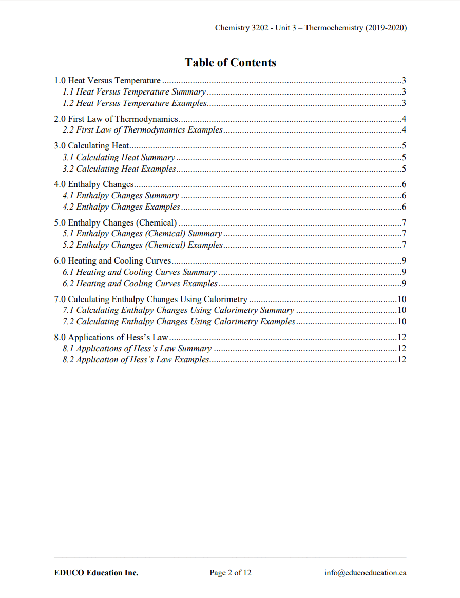 Unit 3: Thermochemistry - Chemistry 3202 (Digital Download)