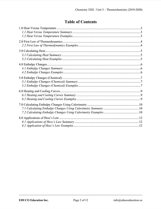 Unit 3: Thermochemistry - Chemistry 3202 (Digital Download)