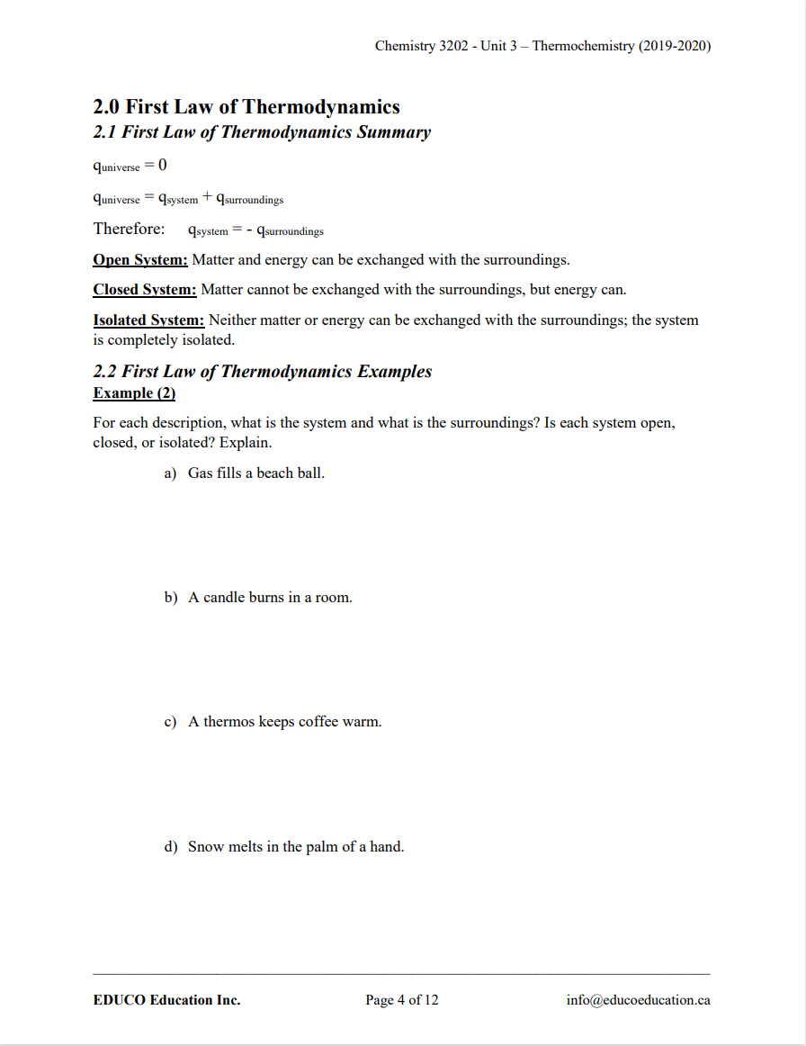 Unit 3: Thermochemistry - Chemistry 3202 (Digital Download)