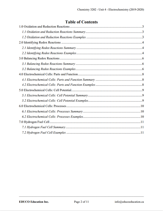 Unit 4: Electrochemistry - Chemistry 3202 (Digital Download)