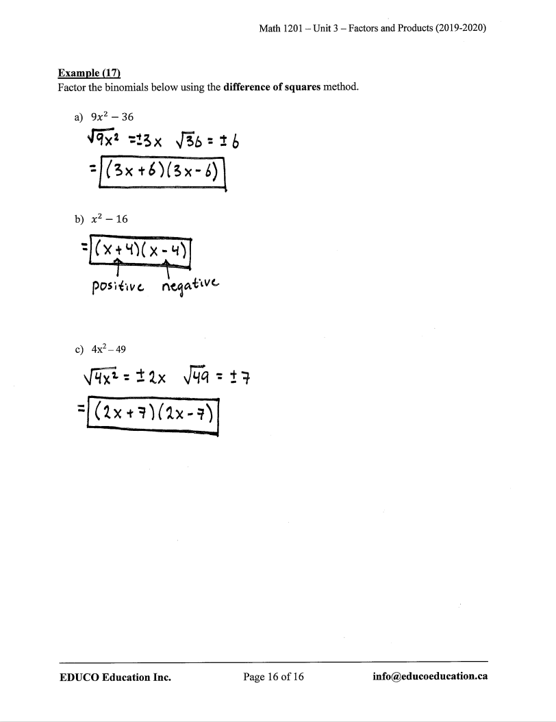 Unit 3: Factors and Products - Math 1201 (Digital Download)