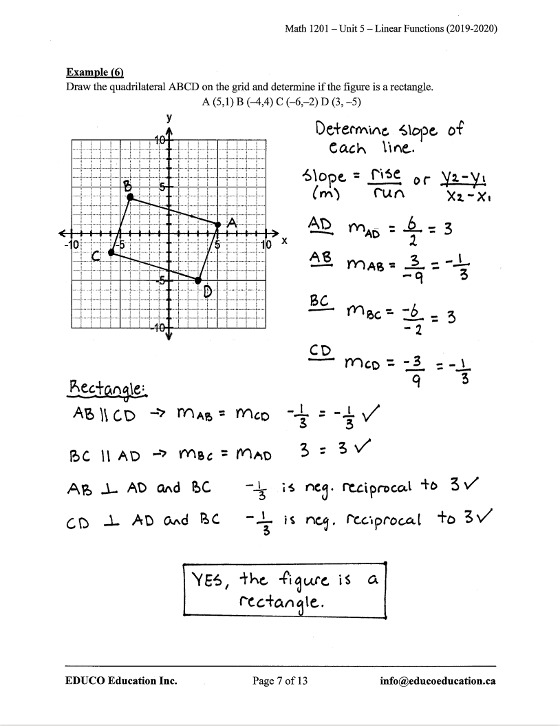 Unit 5: Linear Functions - Math 1201 (Digital Download)