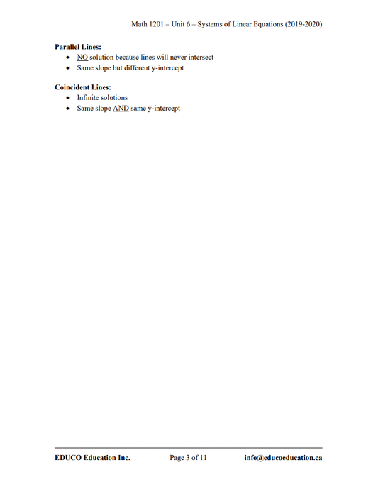 Unit 6: Systems of Linear Equations - Math 1201 (Digital Download)