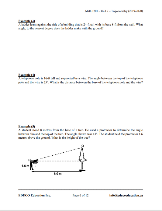 Unit 7: Trigonometry - Math 1201 (Digital Download)