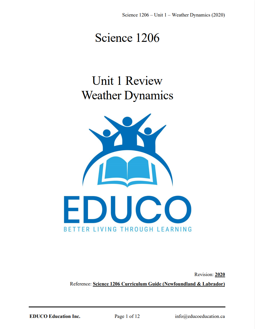 Unit 1: Weather Dynamics - Science 1206 (Digital Download)