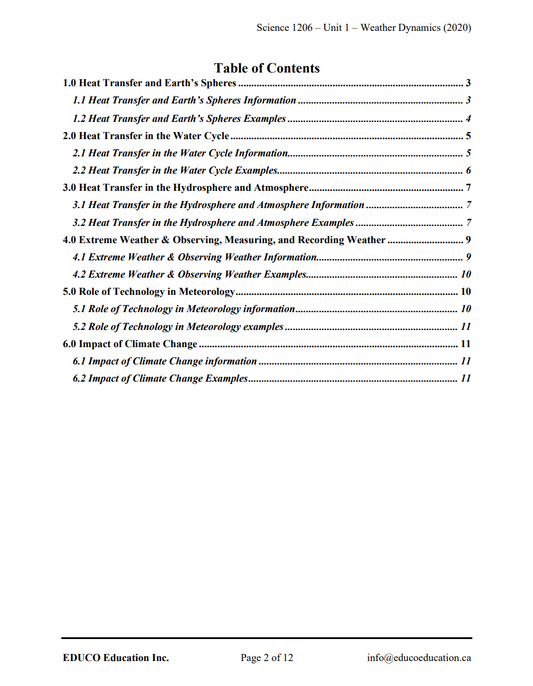 Unit 1: Weather Dynamics - Science 1206 (Digital Download)