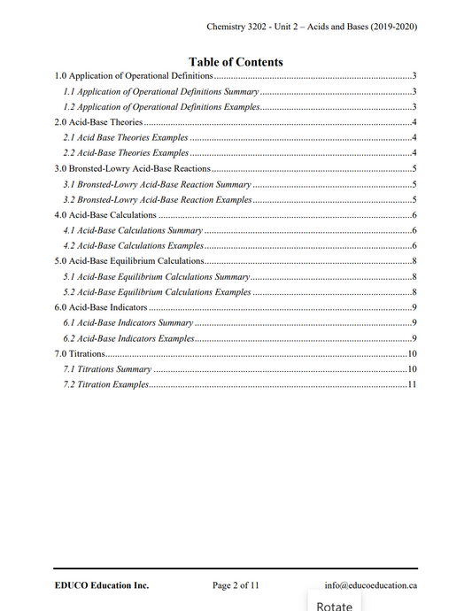 Unit 2: Acids and Bases - Chemistry 3202 (Digital Download)