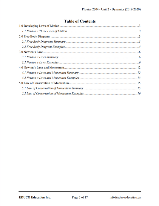 Unit 2: Dynamics - Physics 2204 (Digital Download)