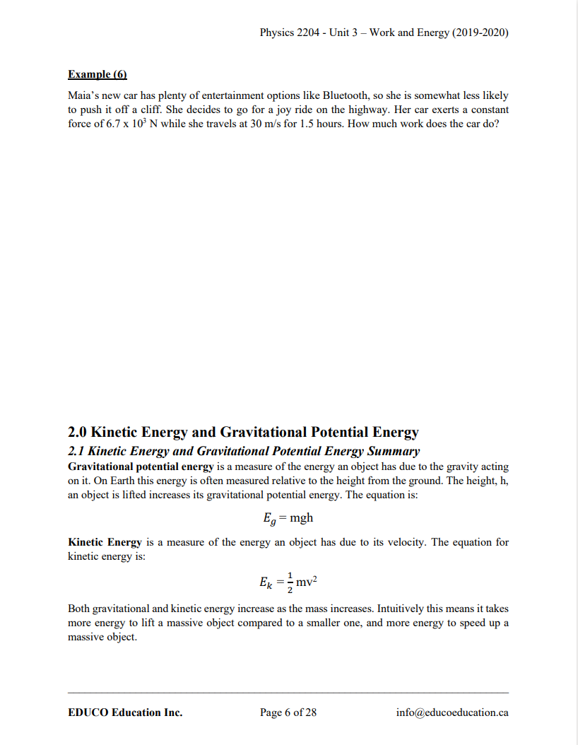 Unit 3: Work and Energy - Physics 2204 (Digital Download)