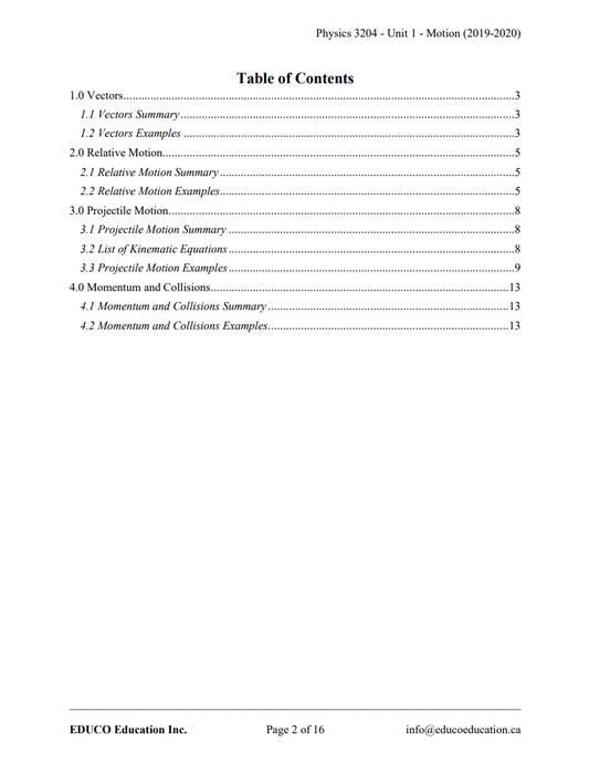 Unit 1: Motion - Physics 3204 (Digital Download)