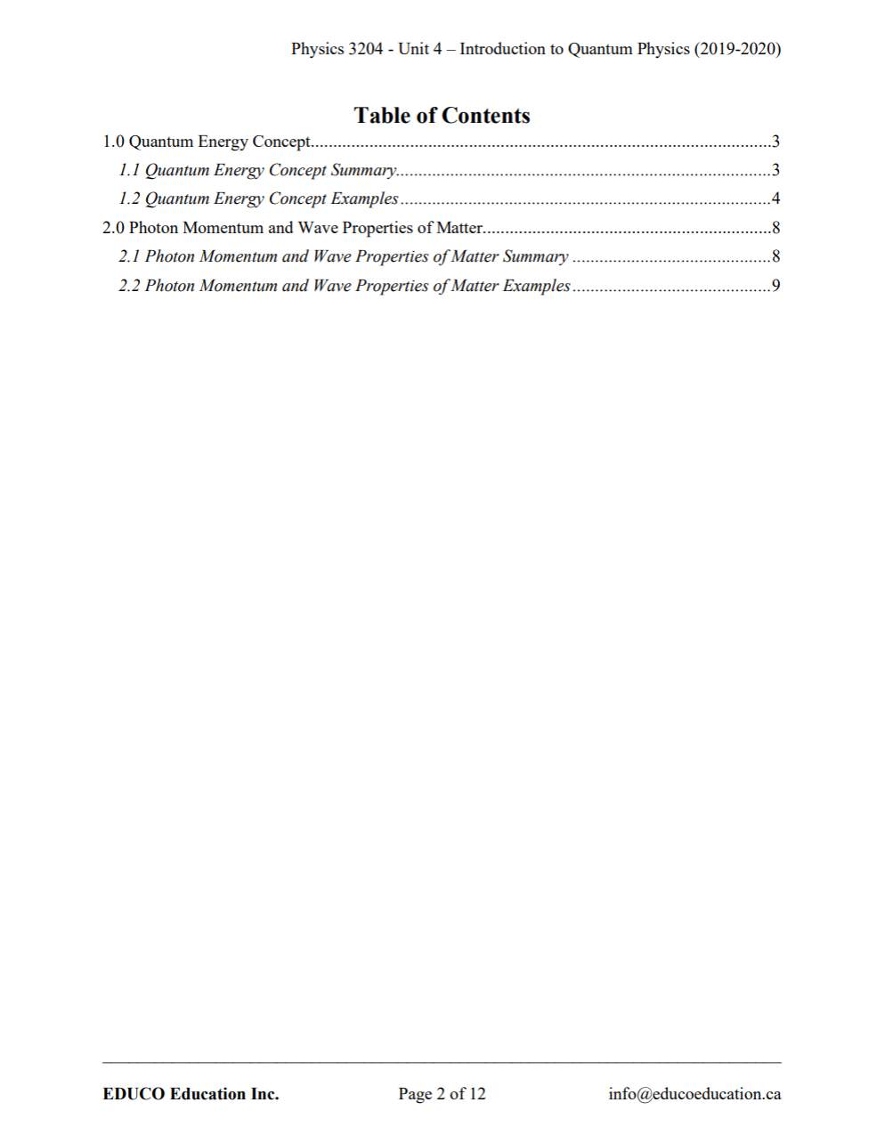 Unit 4: Introduction to Quantum Physics - Physics 3204 (Digital Download)