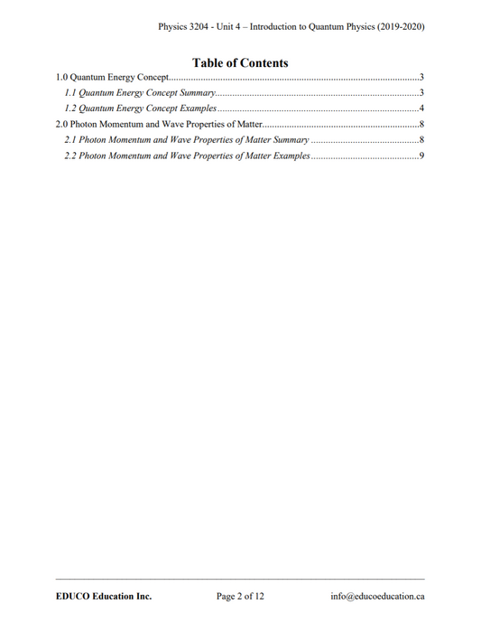 Unit 4: Introduction to Quantum Physics - Physics 3204 (Digital Download)