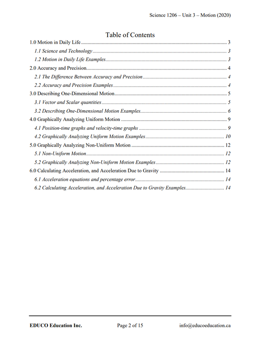 Unit 3: Motion - Science 1206 (Digital Download)