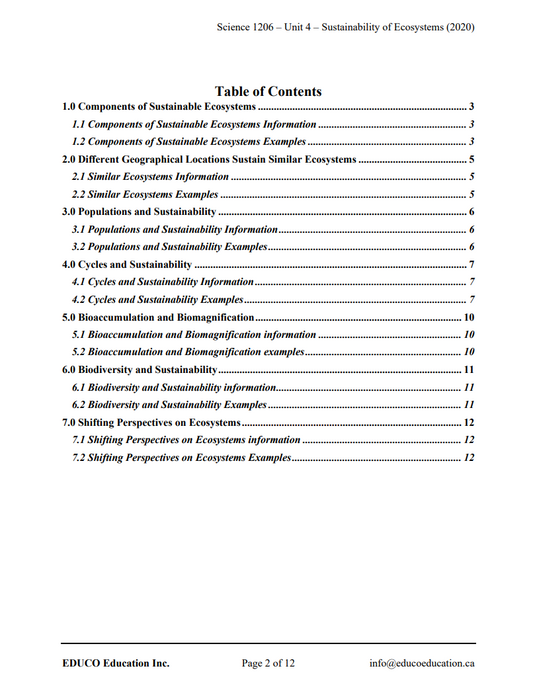 Unit 4: Sustainability of Ecosystems - Science 1206 (Digital Download)