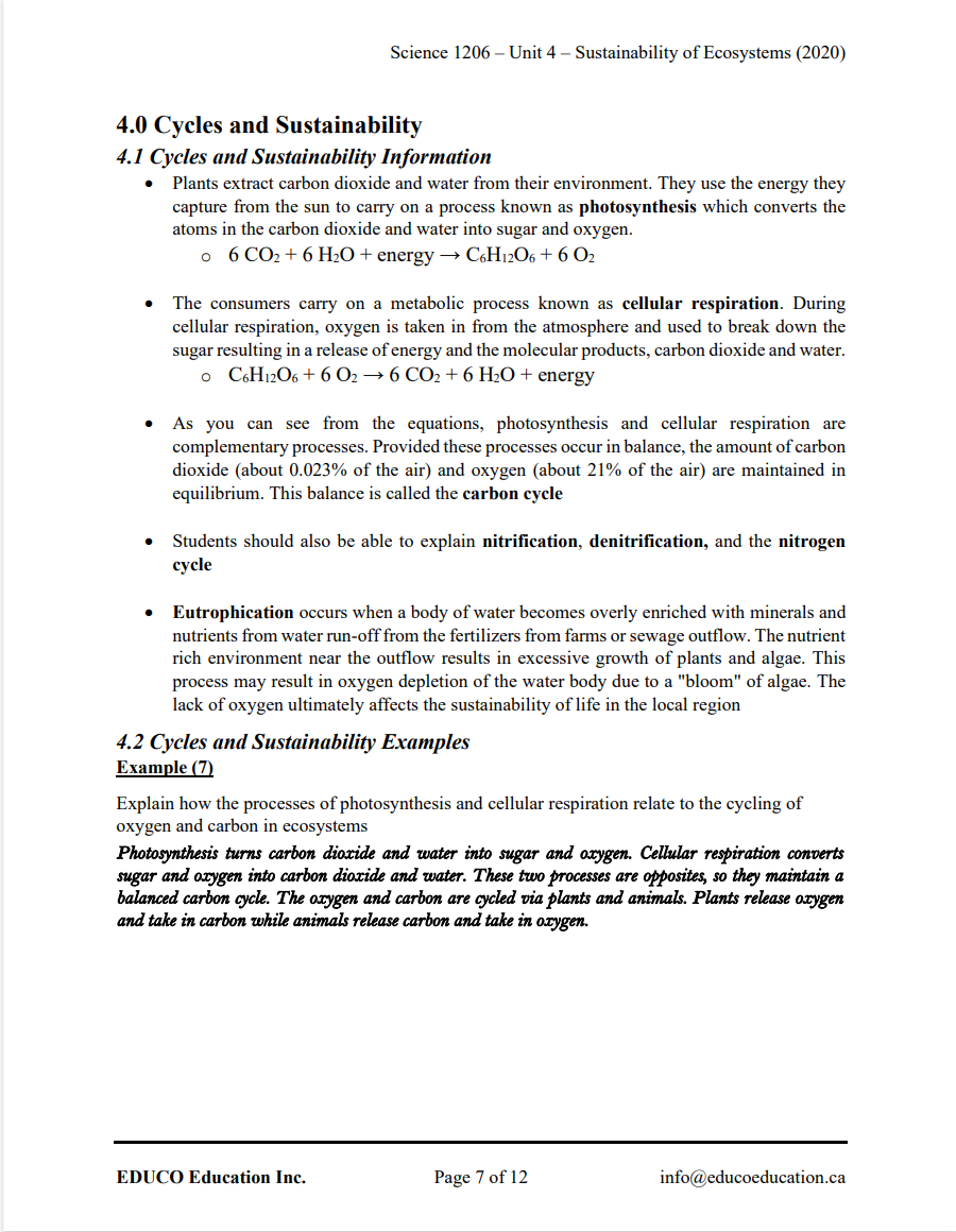 Unit 4: Sustainability of Ecosystems - Science 1206 (Digital Download)