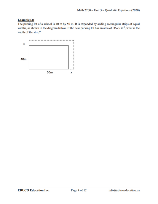 Unit 3: Quadratic Equations - Math 2200 (Digital Download)