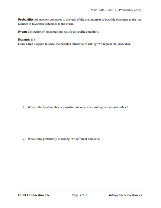 Unit 3: Probability - Math 3201 (Digital Download)