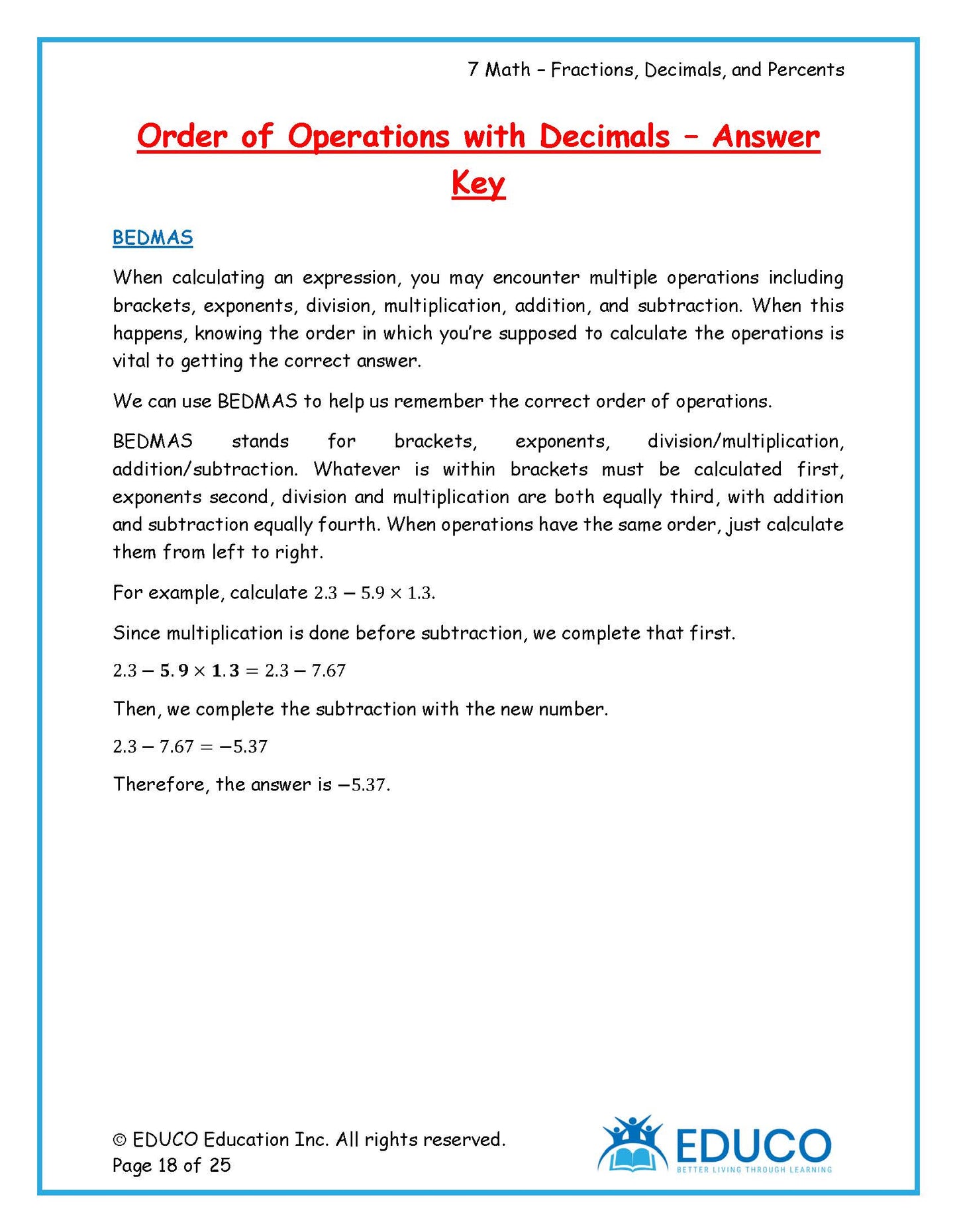 Unit 3: Fractions, Decimals, and Percents - Grade 7 Math (Digital Download)