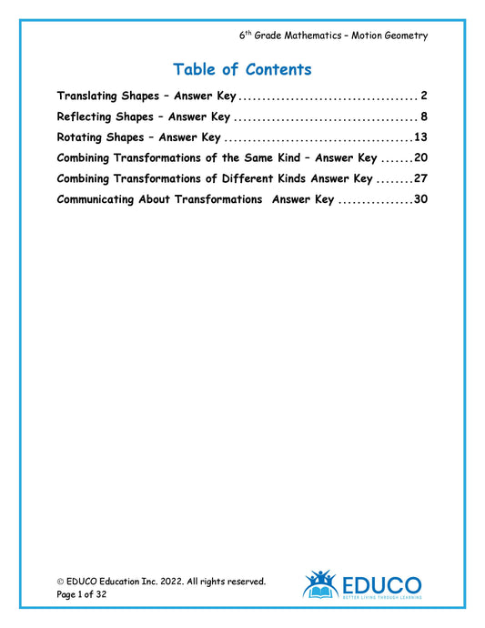 Unit 5: Motion Geometry - Grade 6 Math (Digital Download)