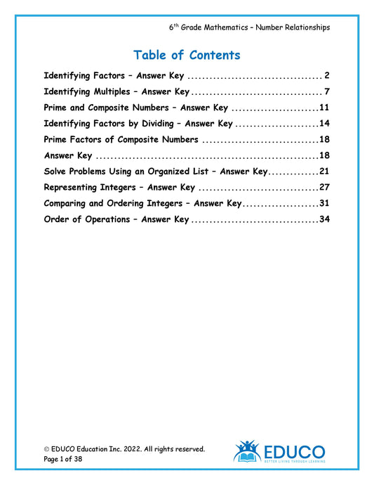 Unit 2: Number Relationships - Grade 6 Math (Digital Download)