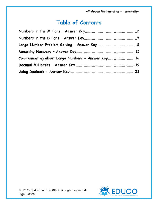 Unit 1: Numeration - Grade 6 Math (Digital Download)
