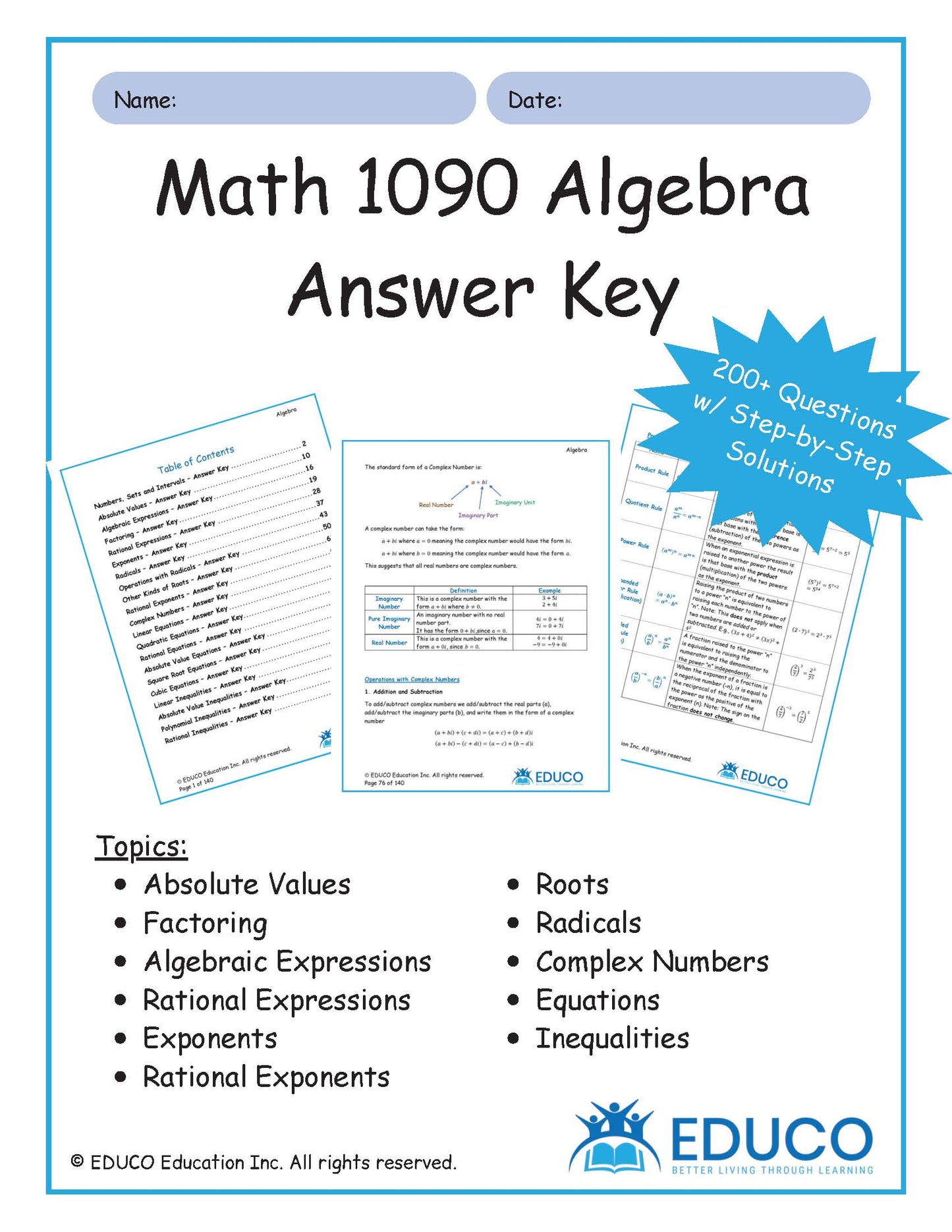 Math 1090 - Unit 1 - Algebra 140-Page Practice & Solutions Workbook (Digital Download)