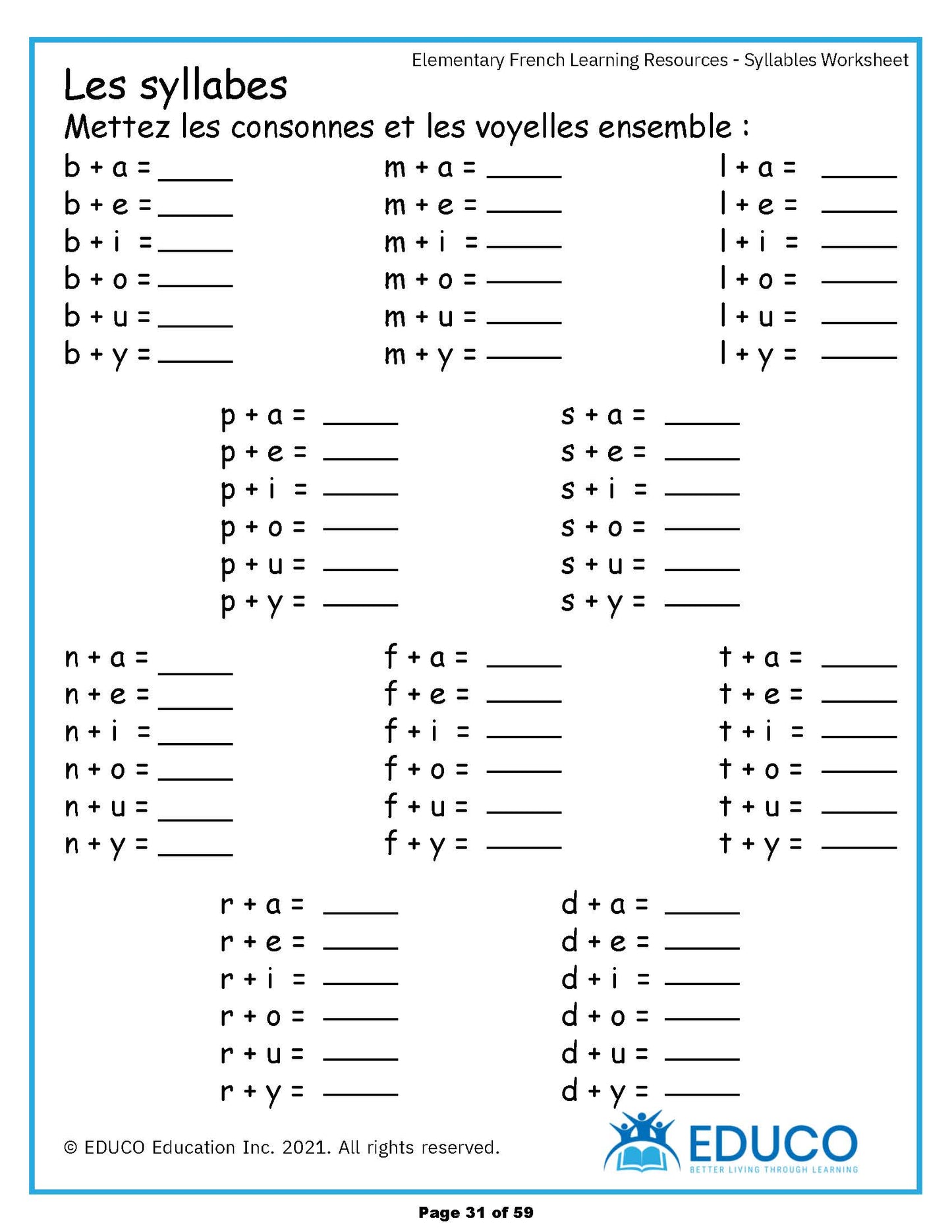 Elementary French Fundamentals - French Learning Resources (Digital Download) (59 Pages)