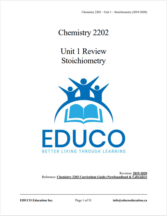 Unit 1: Stoichiometry Review - Chemistry 2202 (Digital Download)