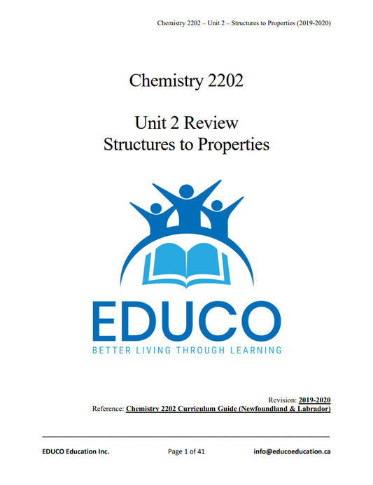 Unit 2: Structures to Properties - Chemistry 2202 (Digital Download)