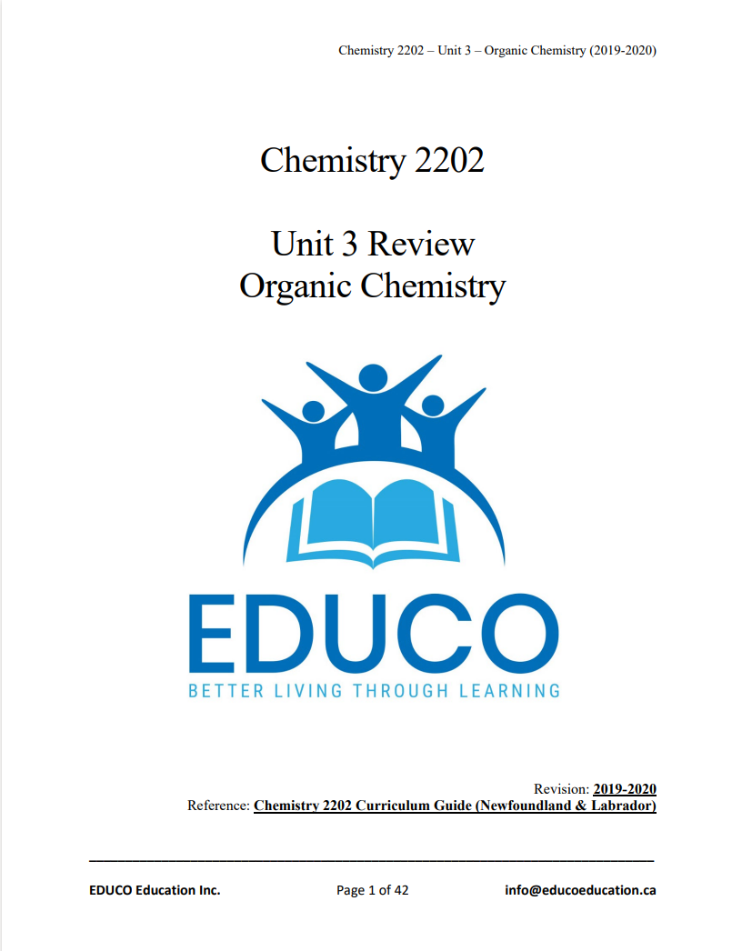 Unit 3: Organic Chemistry - Chemistry 2202 (Digital Download)