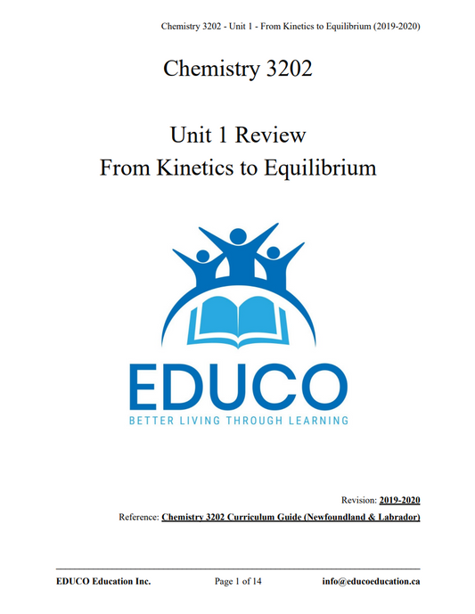 Unit 1: From Kinetics to Equilibrium - Chemistry 3202 (Digital Download)