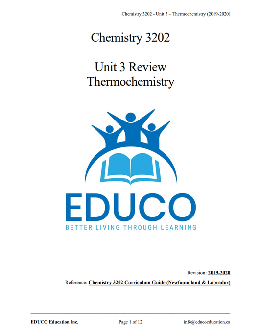 Unit 3: Thermochemistry - Chemistry 3202 (Digital Download)