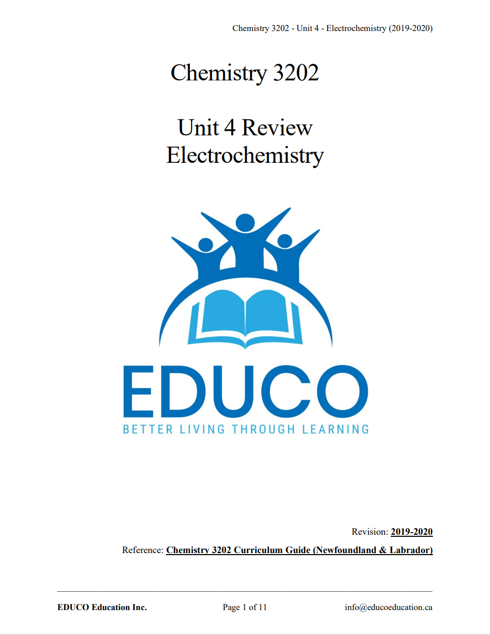 Unit 4: Electrochemistry - Chemistry 3202 (Digital Download)