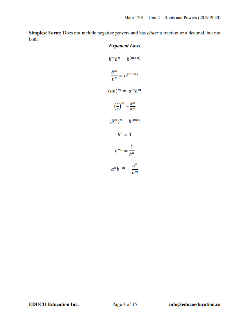 Units In Math Roots Unit 2: Roots and Powers - Math 1201 (Digital Download) – EDUCO Education