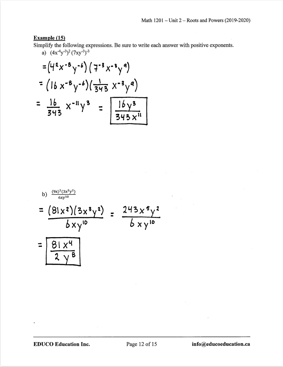 Unit 2: Roots and Powers - Math 1201 (Digital Download) – EDUCO Education