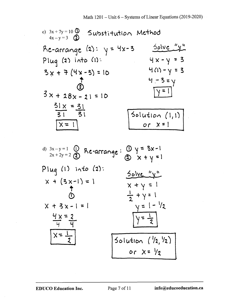Unit 6: Systems of Linear Equations - Math 1201 (Digital Download)