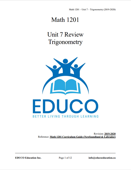 Unit 1: Measurement - Math 1201 (Digital Download)
