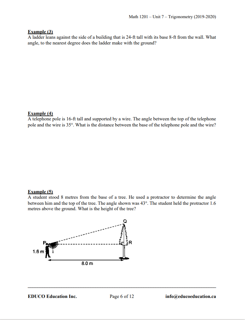 Unit 7 Trigonometry Math 1201 Digital Download EDUCO Education Unit 7 trigonometry math 1201 digital download educo education