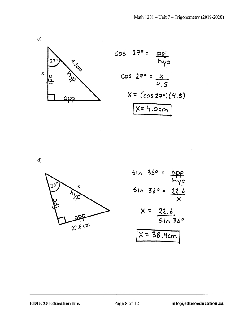 Unit 7: Trigonometry - Math 1201 (Digital Download)