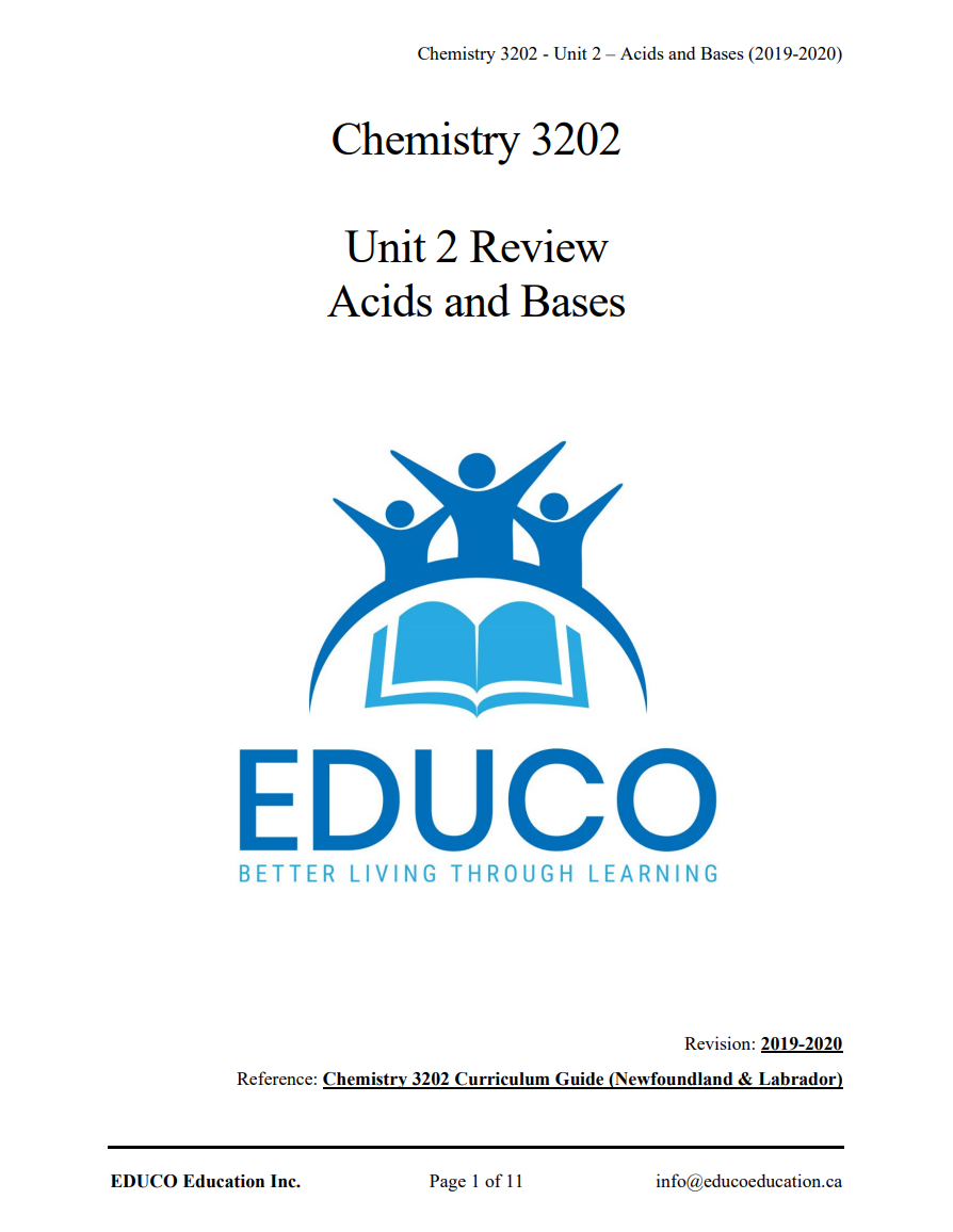 Unit 2: Acids and Bases - Chemistry 3202 (Digital Download)